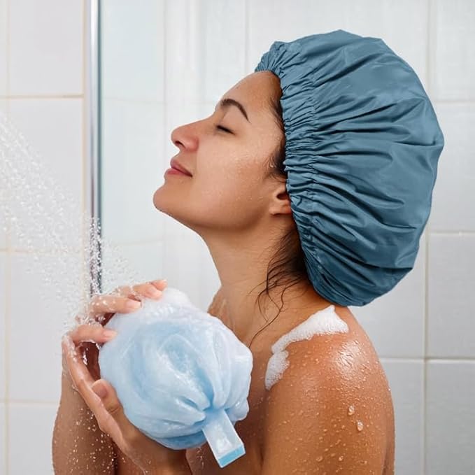 Edoneery Reusable Shower Caps for Women, Waterproof Long Hair Bonnet