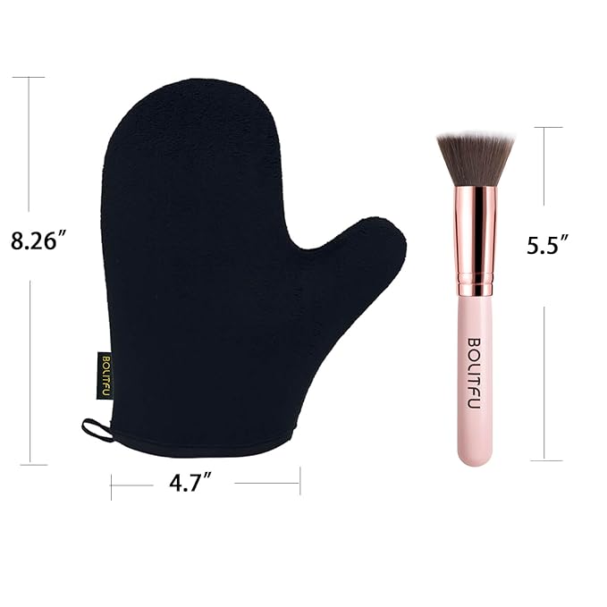 2 Pack Self Tanning Mitt Applicator Kit Set, Self Tanning Glove and Self Tanner Flat Top Brush, Tan Applicator for Sunless Self Tan (Black)
