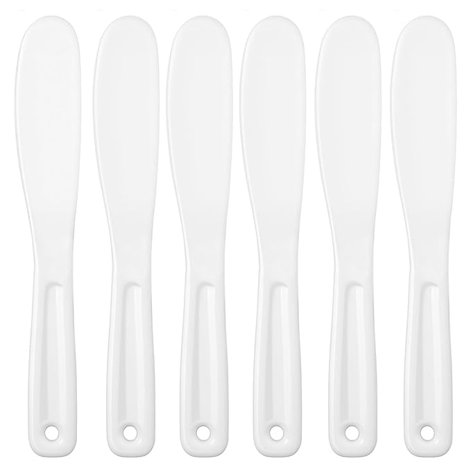 Ymapinc Mask Applicator Tool, 6Pcs Resuable Face Spatula, Large Plastic Makeup Face Mask Spatula, Creams Mixing, Skincare or Scraping Jars, Cosmetic Brush 8.11 1.22 Inch (White)