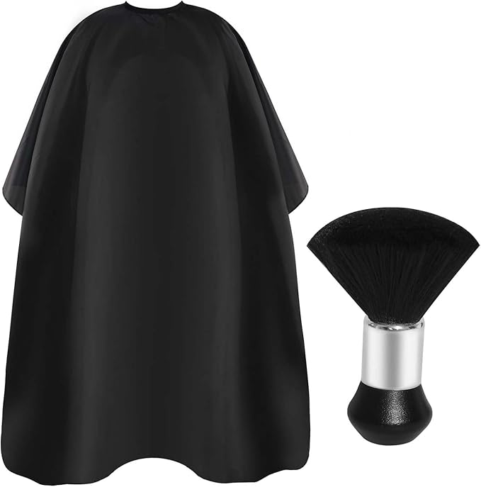 Omvoina Professional Haircut Cape with Adjustable Snap Closure and Neck Duster Brush, Salon Hair Cutting Cape, Barber Cape for Unisex