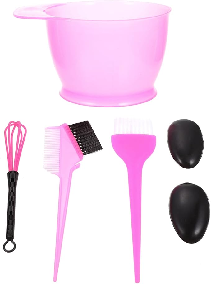 Healifty Hair Dye Coloring Kit 5Pcs - Bowl, Brush, Comb, Ear Cover, Mixer, Dying Accessory for Salon & Home (Pink) Pink 5pcs 22X5CM