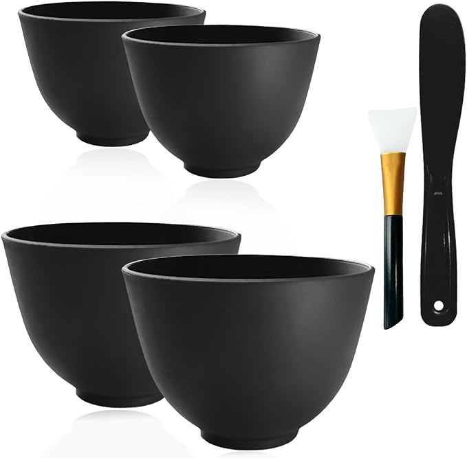 Bigwinyep 4Pcs Silicone Mixing Bowl DIY Hair Color Mixing Bowls for Home Salon Spa Face Skin Applicator Bowl, Black