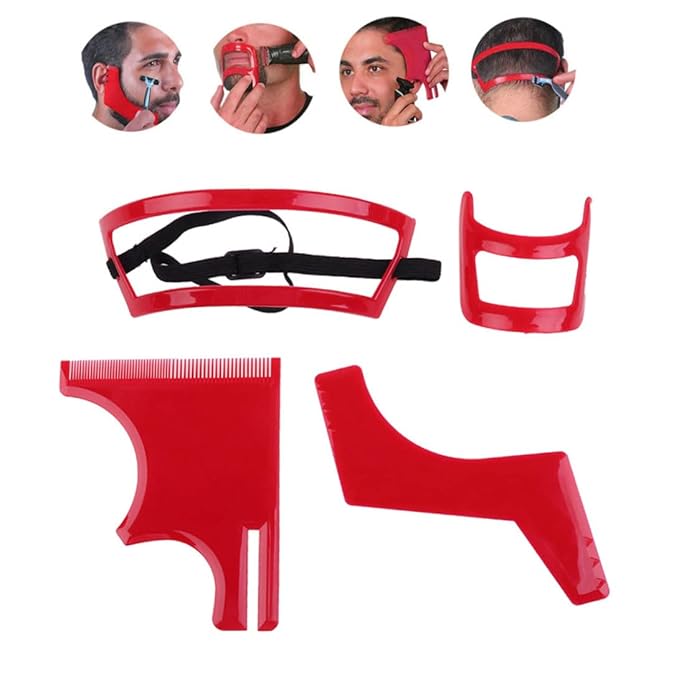 Beard Shaping Tool Kit Neckline Shaving Template Guide Set for Men Hair Styling Red