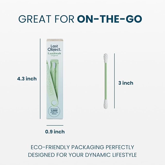 LastSwab® Reusable Cotton Swabs & Reusable Q-Tips - Washable Silicone Ear Swabs, Ear Cleaner & Wax Removal Tool - Eco-Friendly Zero Waste Single-Use Qtips Alternative - Travel Case Holder - Green
