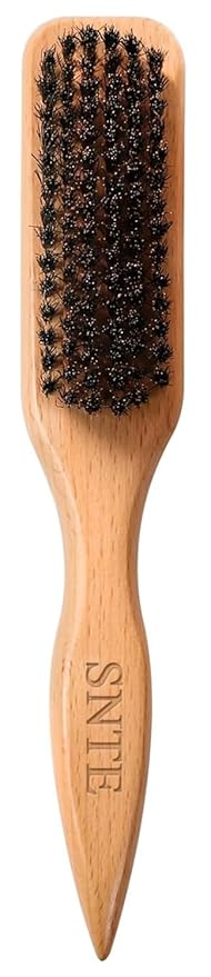 100% Boar Bristle Slick Back Hair Brush | Natural Peach Wood Handle | Restores Shine, Controls Frizz, Smooths Flyaways | Teasing Adds Volume Styling Tool | For Sleek Ponytails, Buns & Beard Grooming