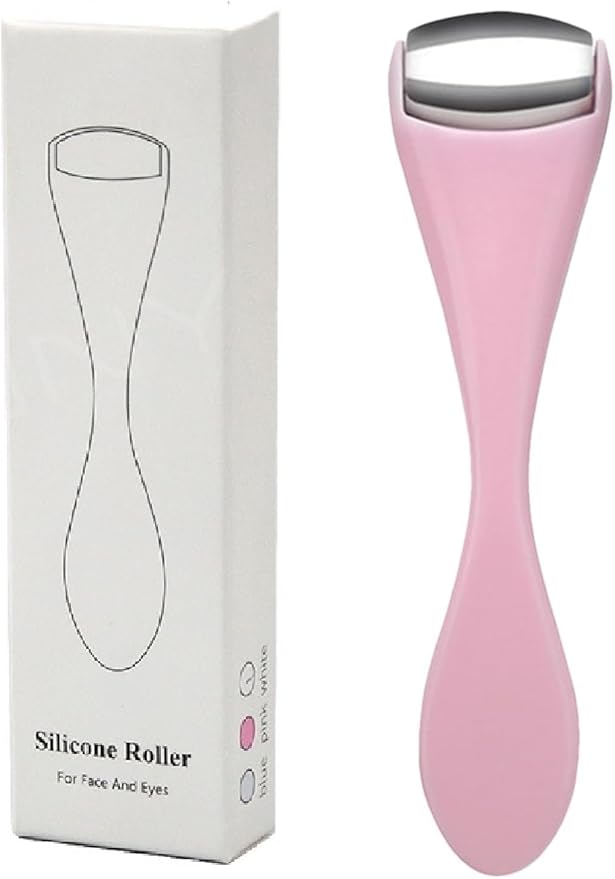 Mini Eye Face Rollers Massager 304 Stainless Steel Ice Silicone Roller for Relief Pain Skincare Facial Women Girl Gift Pink Color