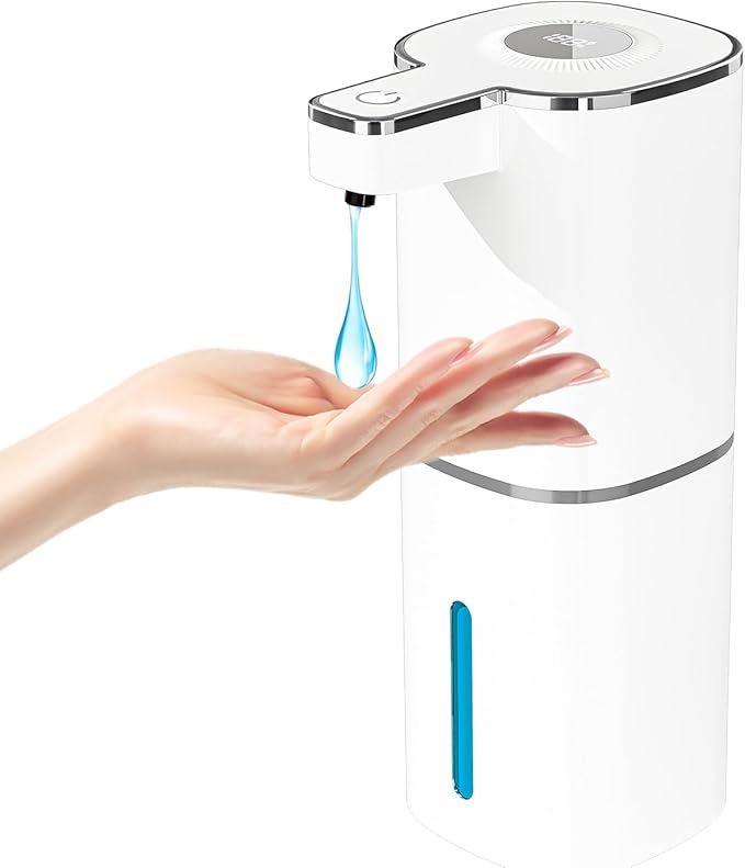 Automatic Liquid Soap Dispenser, Touchless Rechargeable Hand Soap Dispenser, 4 Adjustable Levels, 1200mAh Battery, Large Display, for Kitchen & Bathroom (White, Liquid)