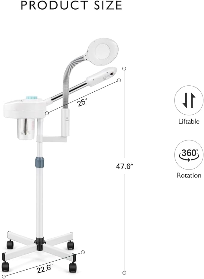 Artist hand Facial Steamer Professional 2 in 1 Hot Face Steamer with 5X LED Magnifying Lamp, Esthetician Face Steamer for Facial Deep Cleansing, Fast Heat Moisturizing for Beauty Salon Spa Home Use