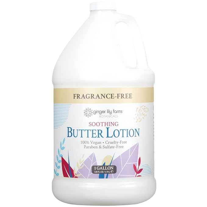 Ginger Lily Farms Botanicals Soothing Butter Lotion for Dry, Sensitive Skin, 100% Vegan & Cruelty-Free, Fragrance Free, 1 Gallon (128 fl oz) Refill (Pack of 4)