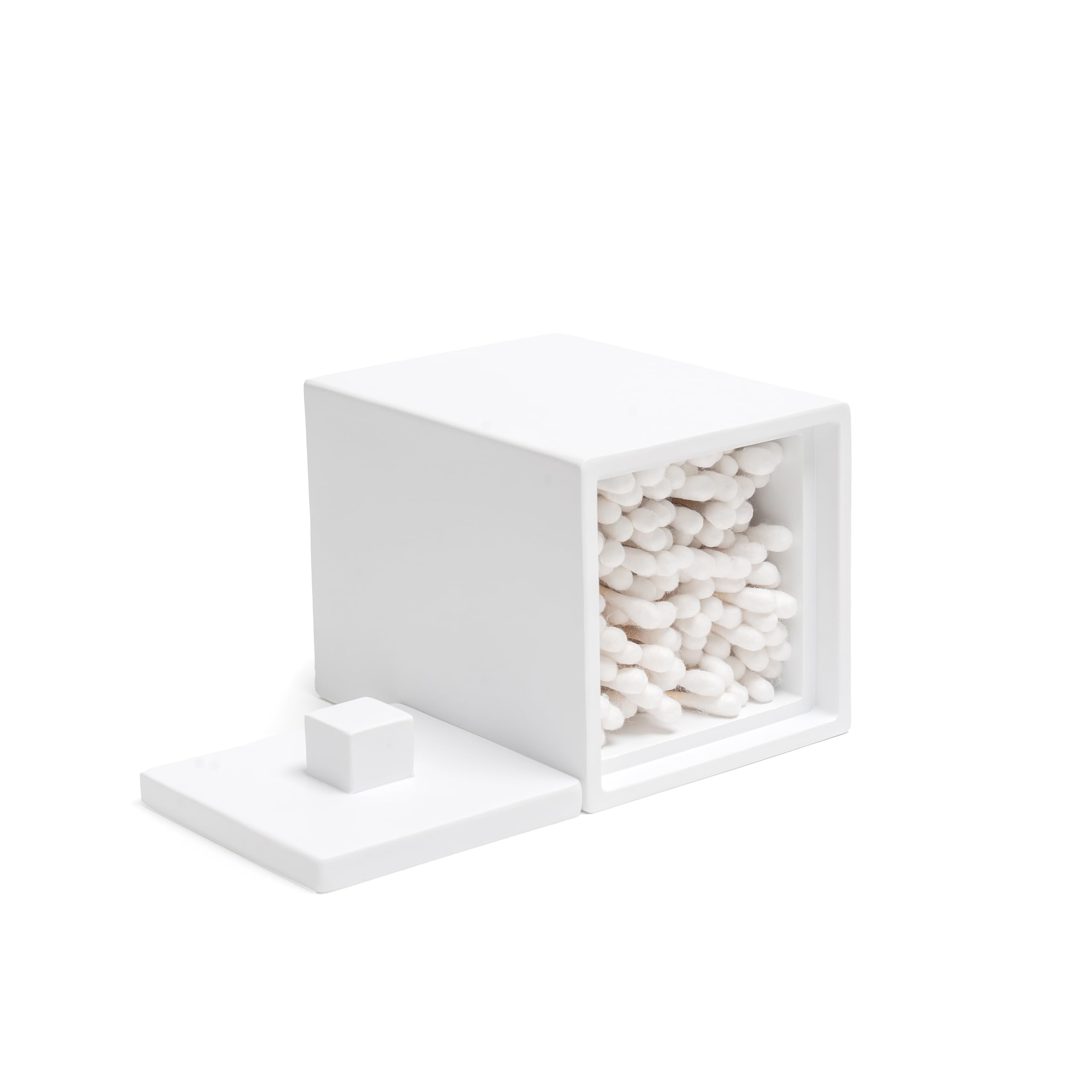 Joitsvia Bathroom Qtip Holder, Resin Cotton Swab Holder with Lid Qtip Holder Dispenser for Cotton Ball Bath Salts Storage Christmas Birthday Anniversary, Matte White