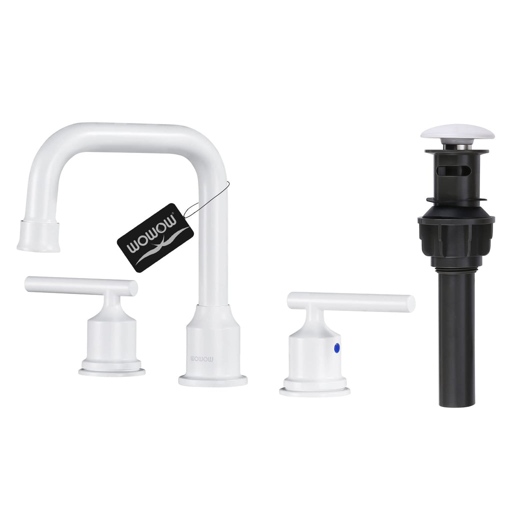 WOWOW White Bathroom Faucet 3 Hole, Widespread Vanity Sink Faucets 8 Inch
