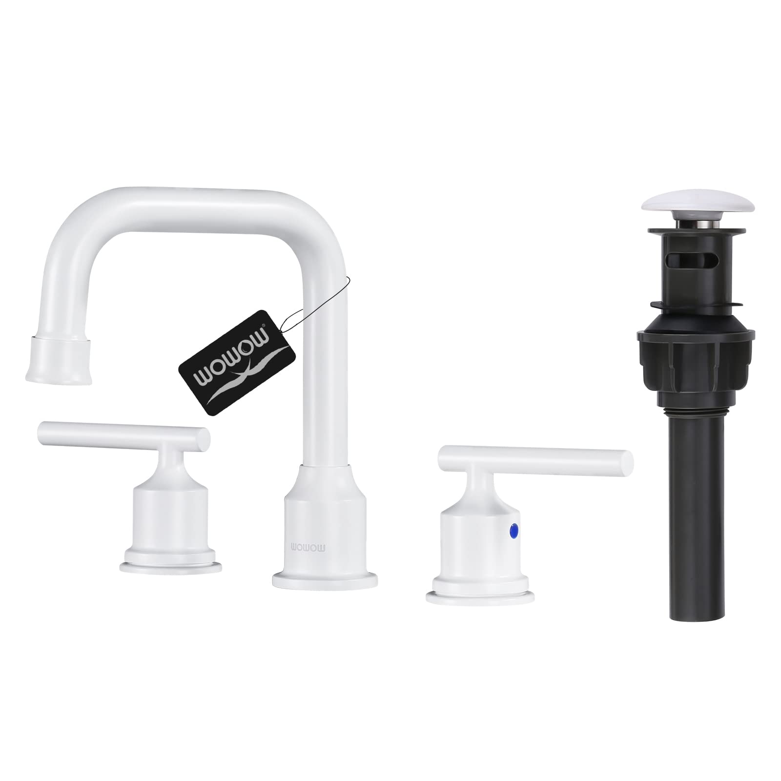 WOWOW White Bathroom Faucet 3 Hole, Widespread Vanity Sink Faucets 8 Inch