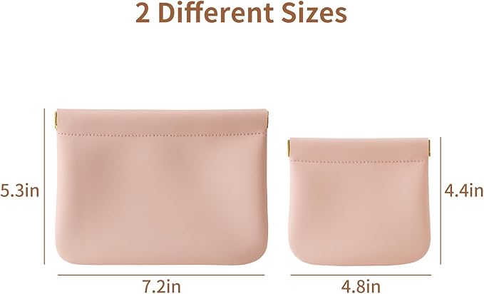 MEIBOOCH 2 Pack Small Makeup Bag for Women, New Organosilicon Super Fiber PU Leather Mini Cosmetic Bag for Travel, Coin Purse Organizer Storage Pouch (No Phrase Printed, Pink)