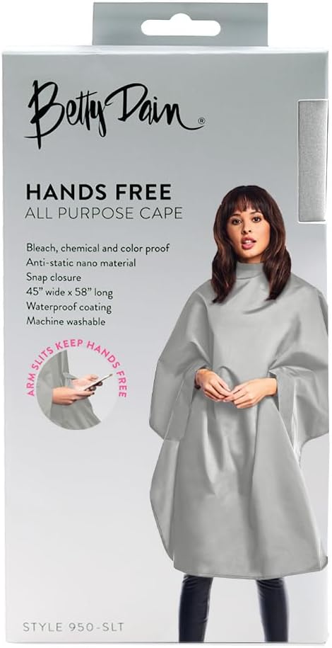 Betty Dain Hands-Free All-Purpose Bleach Proof Cape, 45" W x 58" L, Chemical, Color, Waterproof Polyester, Anti-static Nano Material, Machine Washable, Slate Grey