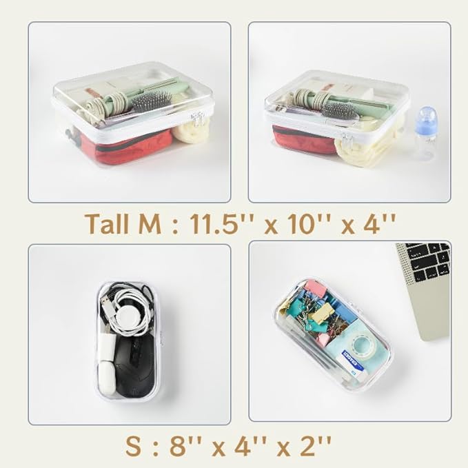 WELPIRT 6 pcs Zipper Pouches, Hard Shell Toiletry Bag, Stackable Travel Organizer, Cosmetic Bags, Transparent Diaper Bag, Storage Cases (Tall M + 5S)