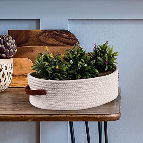 Oradrem 2 Pack Woven Storage Basket for Toilet Tank Top,Farmhouse Home Decor Organizing Baskets for Bathroom,Table and Counter 13"x5.9"x4" White