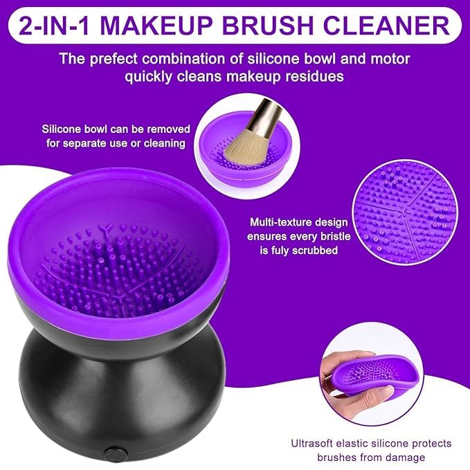 AIQIBAO Portable Electric Makeup Brush Cleaner Machine，USB Cosmetic Brush Cleaner Tools Automatic Brush Silicone Brush Spinner Wash and Dry Deep Cleaning Machine (C)
