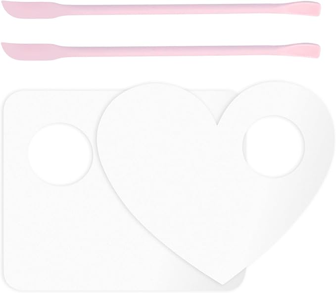 LuckyOpt Makeup Mixing Palette Spatula Set, 2PCS Mini Acrylic Makeup Palette & 2PCS Silicone Skincare Spatula, Cream Foundation Palette for Mixing and Save Cosmetics (Pink,Square+Heart)