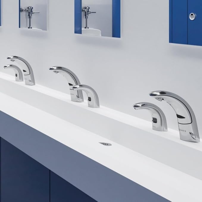 Sloan Optima EAF-150 Sensor Activated Touch-Free Faucet, Commercial Grade w/Mounting Hardware - 0.5 GPM Battery-Powered Deck-Mounted Mid Body, Polished Chrome Finish, 3335109