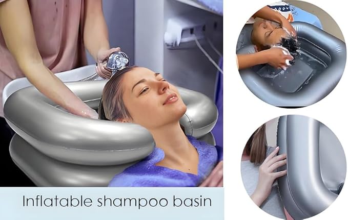 Inflatable Shampoo Basin,Inflatable Hair Washing Basin Set,Portable Hair Washing Station for Home for Bedridden Patients, Pregnant Women,and Elderly - Silver