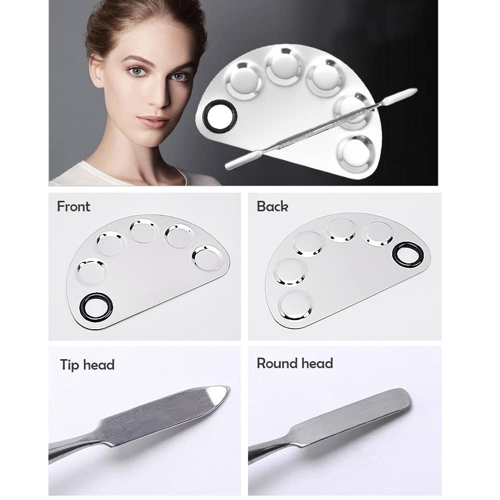 Angzhili 1 Pack Makeup Mixing Palette with Spatula Tool,6x3.9 Inches, Stainless Steel Cosmetic Mixing Palette, Makeup Artist Palette Tray for Mixing Foundations,Lipsticks,Eye Shadow,Nail Art