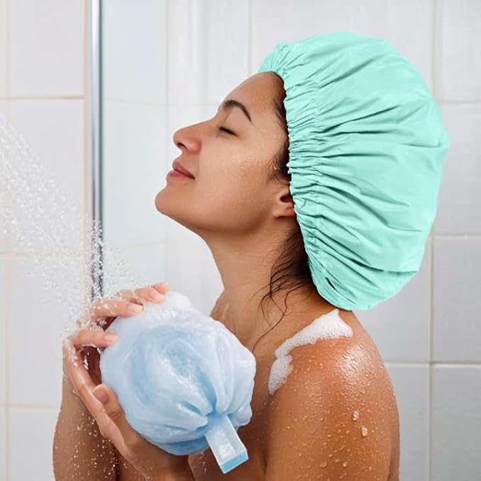 Edoneery Reusable Shower Caps for Women, Waterproof Long Hair Bonnet