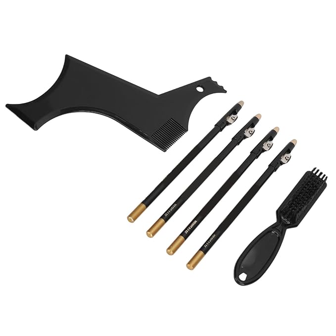 Beard Shaper, Beard Lineup Tool Beard Grooming Toolkit Includes Beard Shaping Stencil with 4 Barber Pencils for Home Use and Travel (Black)