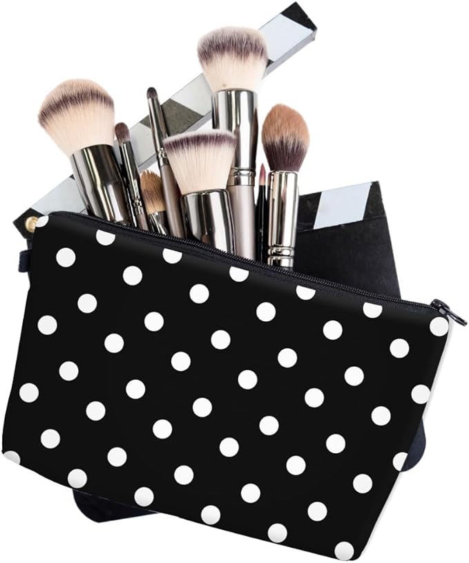 Loomifang Small Makeup Bag Cosmetic Bag for Women, Pretty Design Organizer Case with Zipper Closure, Lightweight and Water-Resistant Make Up Bag - 8.65"x 5.35" x 7.08"（Polka Dot）