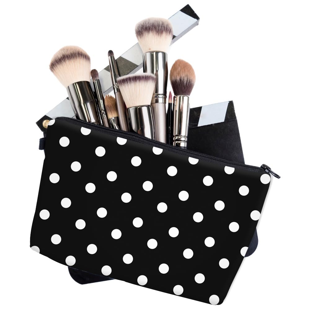 Loomifang Small Makeup Bag Cosmetic Bag for Women, Pretty Design Organizer Case with Zipper Closure, Lightweight and Water-Resistant Make Up Bag - 8.65"x 5.35" x 7.08"（Polka Dot）