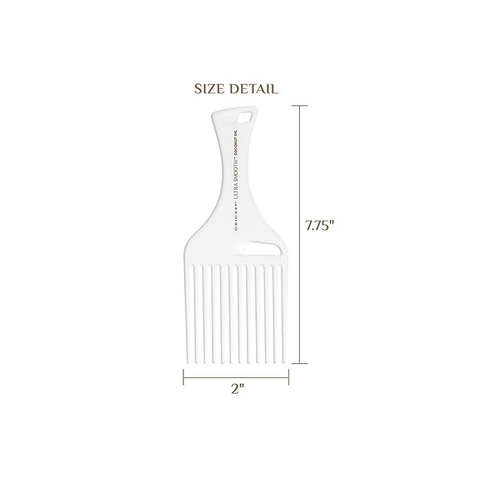 Cricket Ultra Smooth Coconut Hair Pick Comb - Infused with Coconut Oil & Keratin for Frizz-Free Shine and Volume, Ideal for Curly, Thick, and Textured Hair