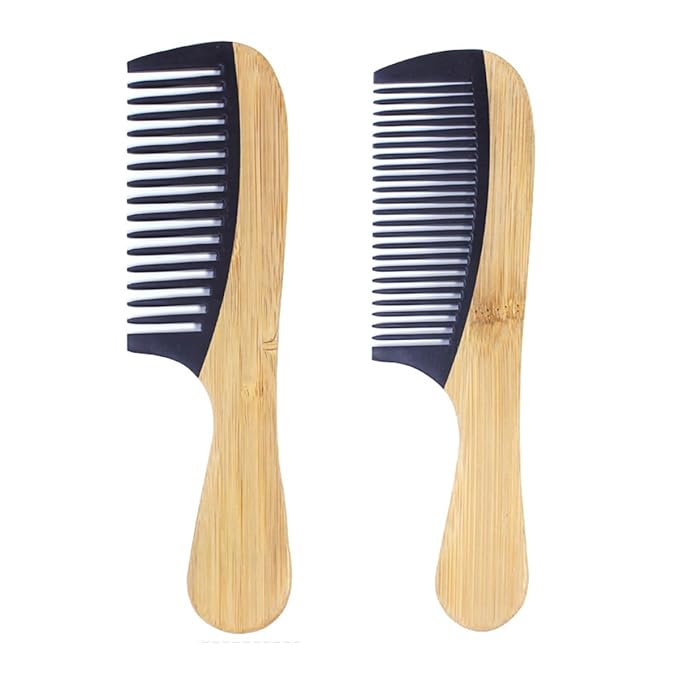 2PCS Natural Handmade Bamboo Hair Combs for Women Men, Anti-Static for All Hairstyles & Beard