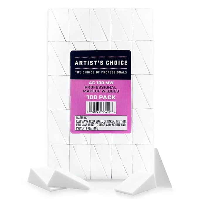 Artist's Choice Makeup Wedges, 100 Pack Triangle Cosmetic Sponges for Foundation, Blush, Concealer, and Eye Shadow, Crisp Edges for Precise Blending and Smoothing, Latex-Free, Single-Use