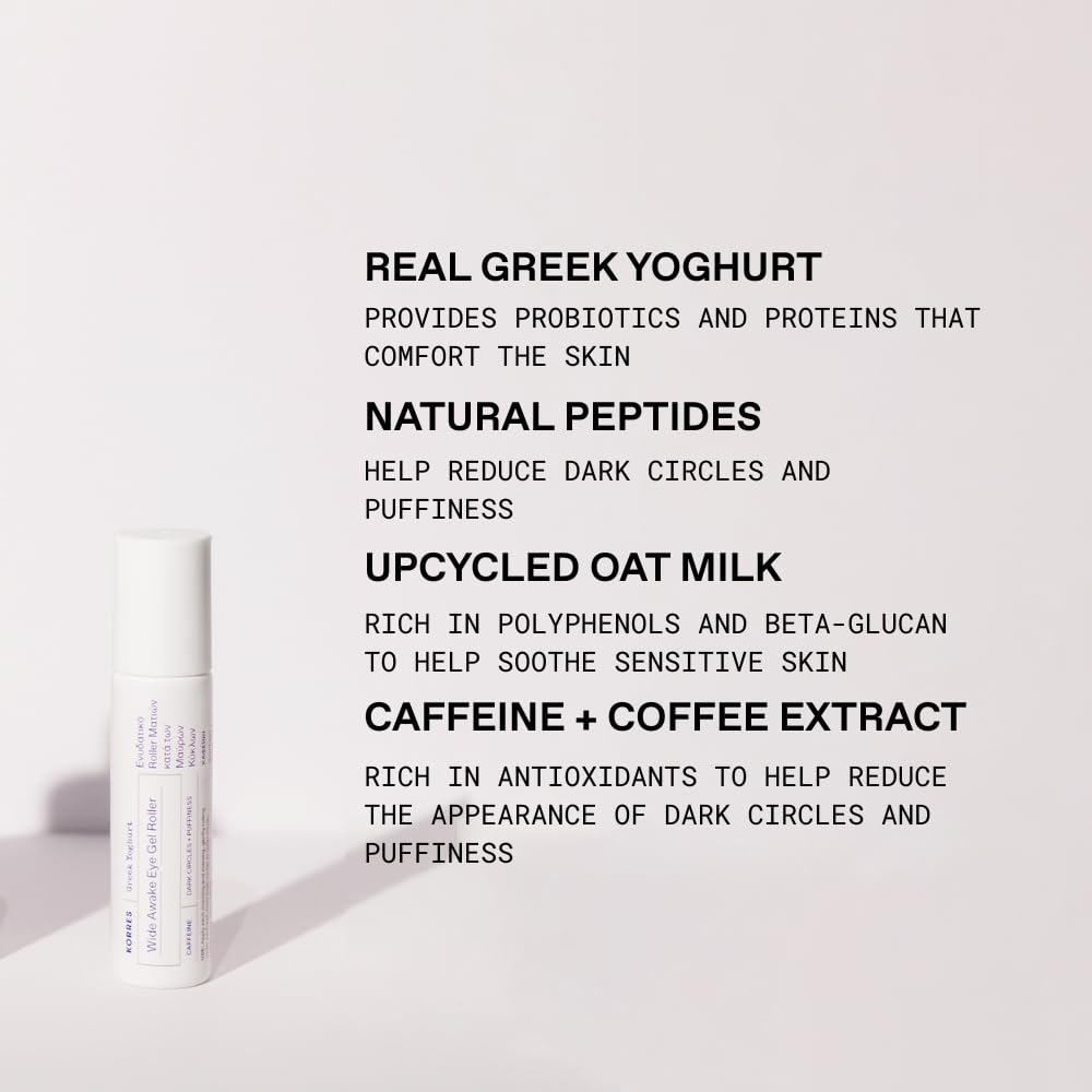 KORRES Greek Yoghurt Wide Awake Eye Gel Roller Ball Serum, 0.51 fl oz