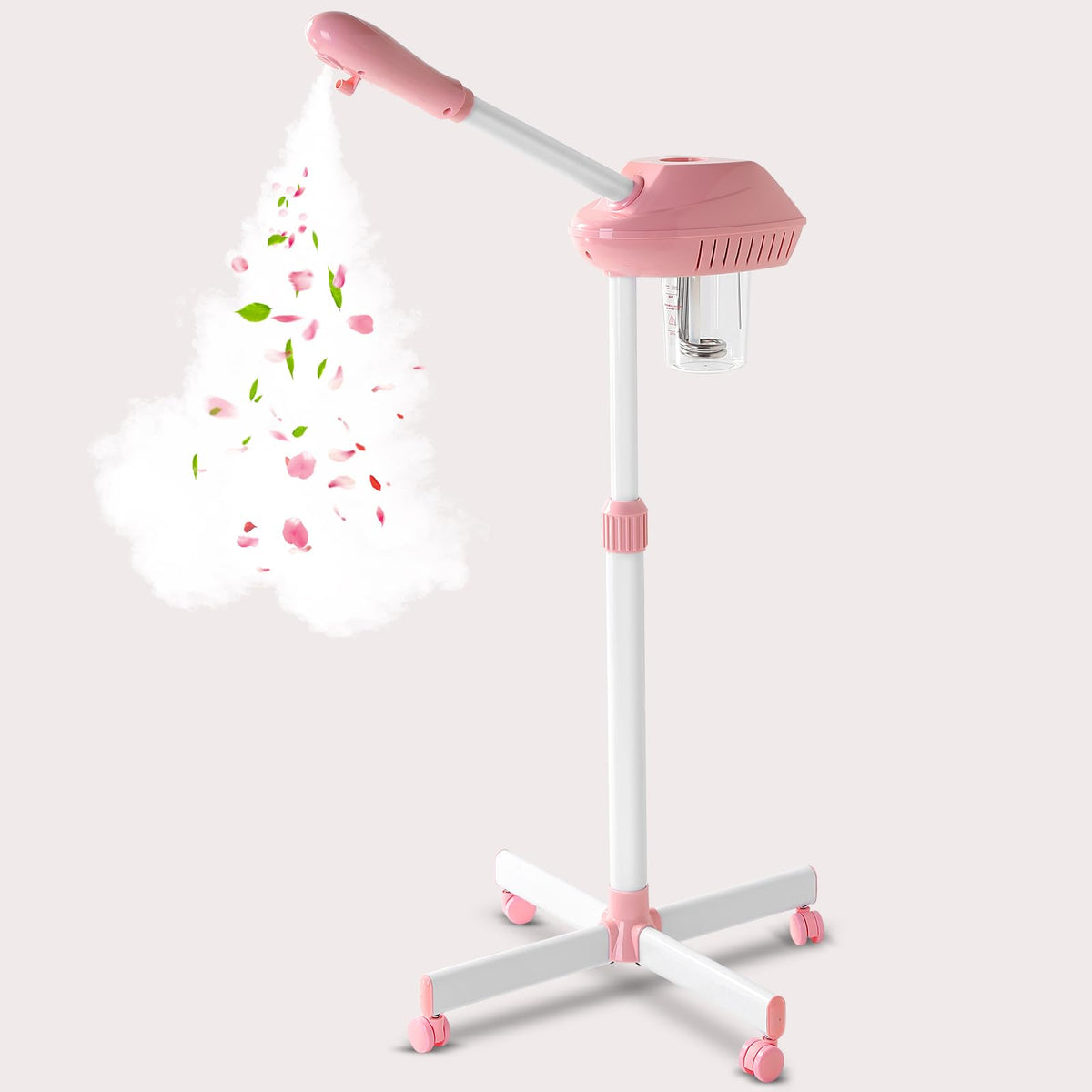 Niuadage Professional Facial Steamer,Ozone Face Steamer on Wheels (Pink)
