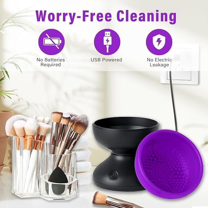 AIQIBAO Portable Electric Makeup Brush Cleaner Machine，USB Cosmetic Brush Cleaner Tools Automatic Brush Silicone Brush Spinner Wash and Dry Deep Cleaning Machine (C)