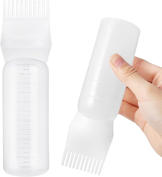 Pimoys 6Oz Root Comb Hair Dye Oil Applicator Bottles for Scalp, White