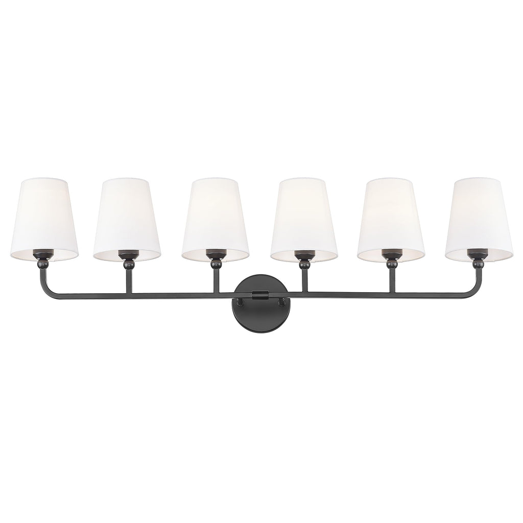 METWET 6-Light Matte Black Bathroom Vanity Light, White Fabric Shades