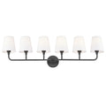 METWET 6-Light Matte Black Bathroom Vanity Light, White Fabric Shades