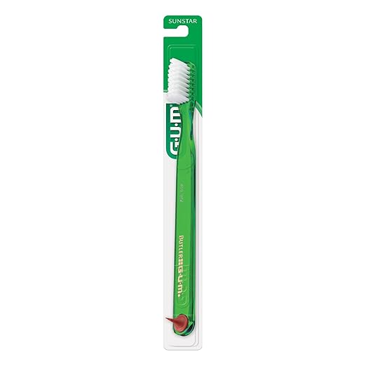 GUM Classic Toothbrush for Adults, Soft Bristles, Compact Head, Includes Rubber Tip Dental Pick, 1 Count (Pack of 6)