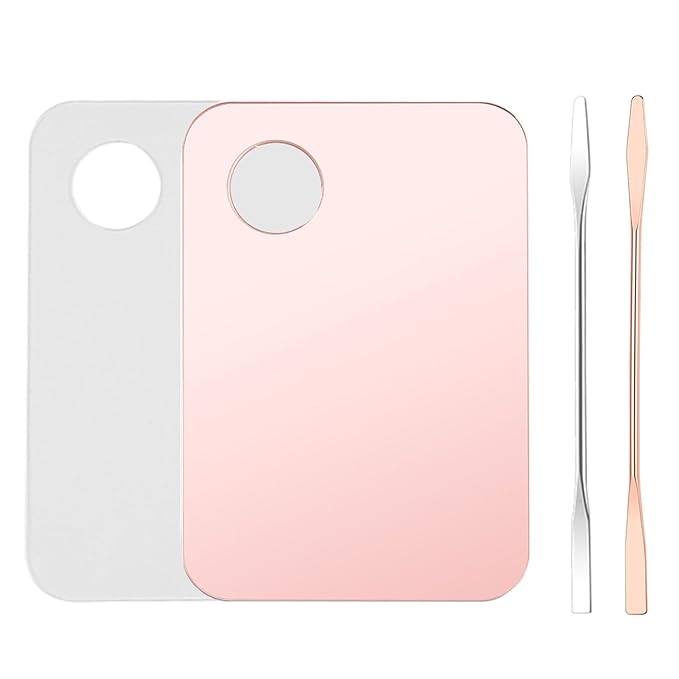 Mcduyant 4 Pcs Makeup Mixing Tray Makeup Palette with Makeup Spatula Makeup Mixing Palette Foundation Palette for Eye Shadow Lipsticks Nail Art Beauty Salon (Pink and Transparent)