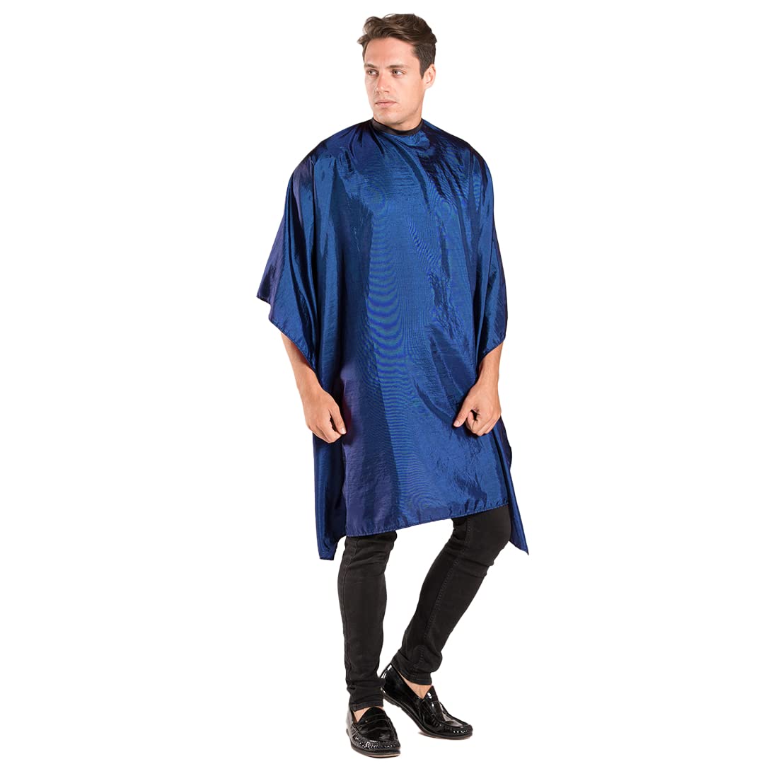 BD Barber Lightweight Crinkle Nylon Hair Cutting/Styling Cape, Water Resistant, Machine Washable, Permanent Crinkle Nylon, Repels Hair, Snap Closure at Neck, Generous 54 x 60 inch Size, Navy