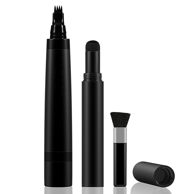 GEUUFEA Beard Pen Filler Styling Kit for Men, 4-tip Beard Filler Pencil (Black), Soft Cotton Tip, Long Lasting Waterproof, Beard Stick Beard Shadow, Beard Shaping Tool for Hairline and Beard Fillers