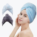 M-bestl 2 Pack Hair Drying Towels, Hair Towel Wrap,Absorbent Microfiber Hair Towel Turban with Button Design to Dry Hair More Quicker(Blue&Dark Gray)