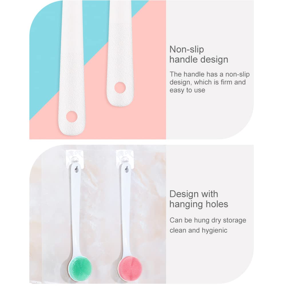 Silicone Back Scrubber for Shower, Back Washer Brush Long Handle with Soft Bristles, Bath Body Shower Exfoliator Brush for Men and Women, BPA Free, Non-Slip
