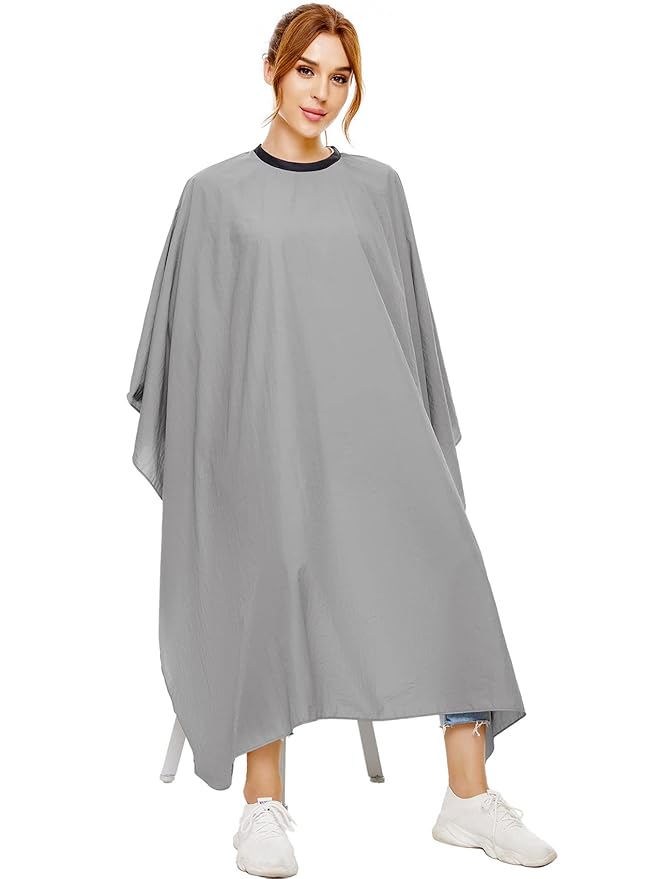 izzycka Hair Cutting Cape for Adults-Nylon Waterproof Large Salon Capes for Hair Stylit-Grey Barber Cape-with Adjustable Snap Closure-56 x 64inch Hair Color Cape - Professional Hairstylist & Home Use