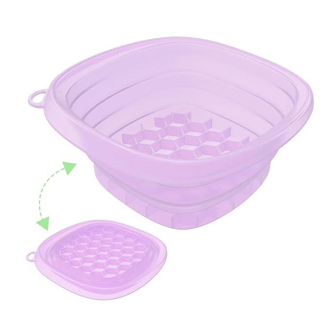 EBIGIC Face Bowl for Ice with Built-in IceTray,Collapsible Silicone Face Ice Bowl – Cold Plunge Therapy for Skin Tightening & Facial Treatment– Portable Spa Tool for Home & Travel（Purple)