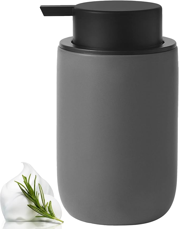 rejomiik Foaming Soap Dispenser Thick Ceramic Foam Hand Soap Dispenser for Bathroom or Kitchen Sink, Liquid Pump Bottles for Hand soap, Body Wash, Grey