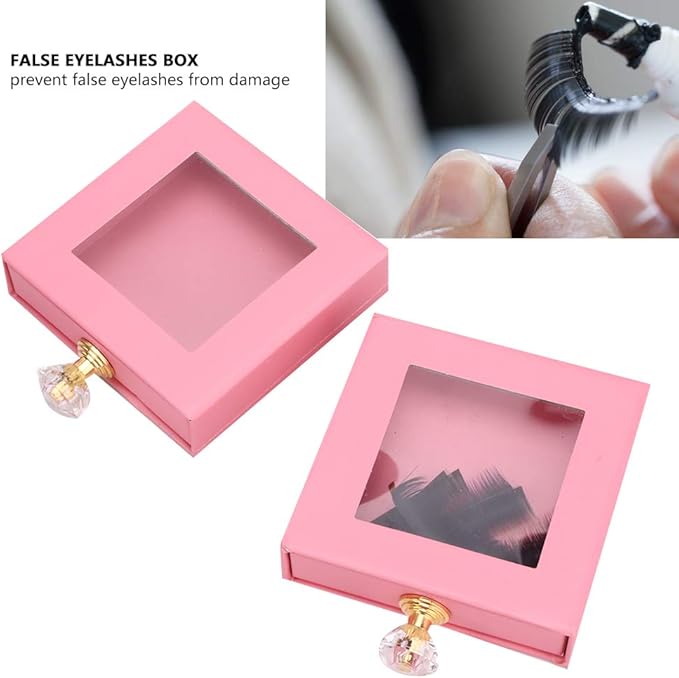 False Eyelashes Storage Box Quadrate Window False Eye Lashes Drawer Organizer Case for Makeup Lovers Travelers Pink Green Gold 2pcs