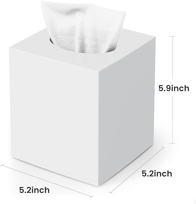 Tissue Box Cover, Square Modern Facial Acrylic Tissue Holder Napkin Dispenser Accessories for Bathroom Vanity Countertop,Bedroom Dresser,Night Stand,Desk,Office (White)
