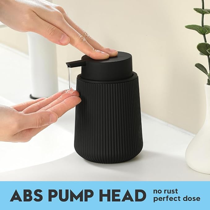 YAUKPH Striped Liquid Hand Soap Dispenser with Leak-Proof Pump for Bathroom and Kitchen Countertop 11oz Black